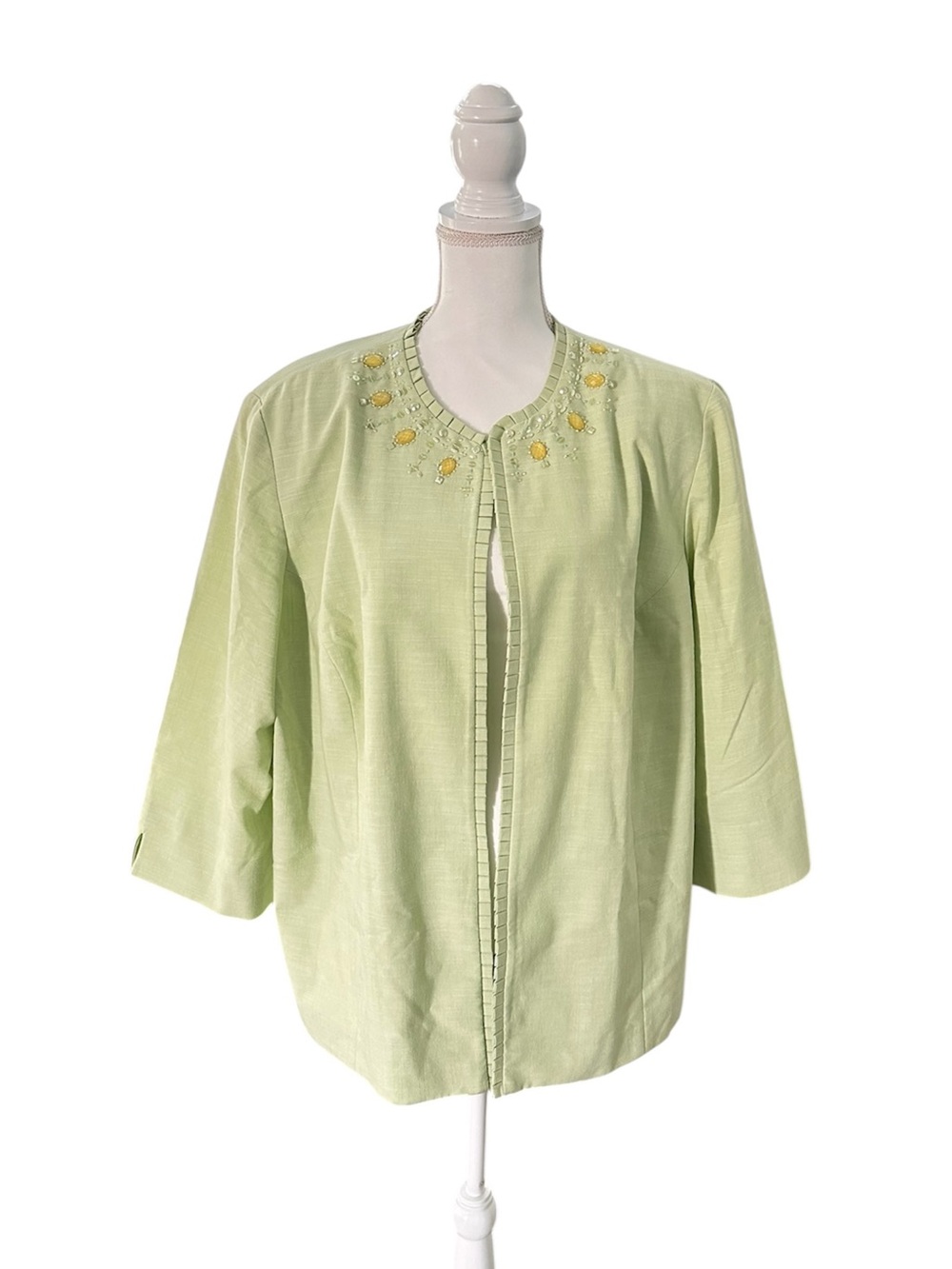 Alfred Dunner Mint Green Primrose Garden 3/4” Sleeve Blazer, Beaded, 20W